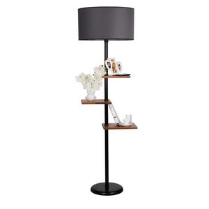 Imagine Lampadar cu 3 rafturi, Luin, 8270-7, E27, 60 W, metal/lemn/textil