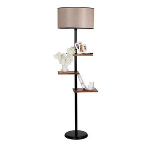 Imagine Lampadar cu 3 rafturi, Luin, 8270-8, E27, 60 W, metal/lemn/textil