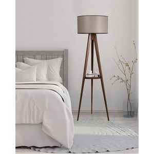 Imagine Lampadar cu raft, Luin, 8282-2, E27, 60 W, lemn/textil