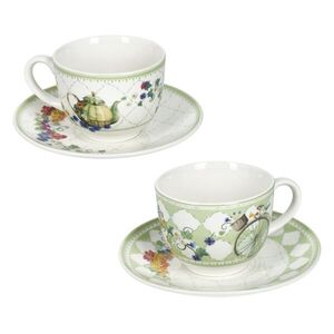 Imagine Set 2 cesti cu farfurie pentru cafea, Wonderland, Brandani, 11x6 cm, 70 ml, portelan New Bone China