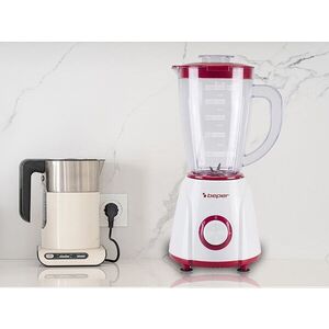 Imagine Blender de masa Beper, 17.5x18.5x37 cm, 400W, 1.5L, plastic/inox, alb/rosu