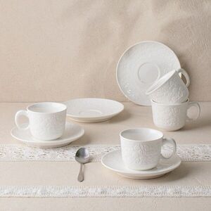 Imagine Set ceai / cafea 8 piese Beno, Homla, 150 ml, portelan, alb