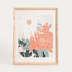 Imagine Tablou decorativ flori abstracte Saaro, Homla, 40x50x2 cm, lemn/hartie, natur