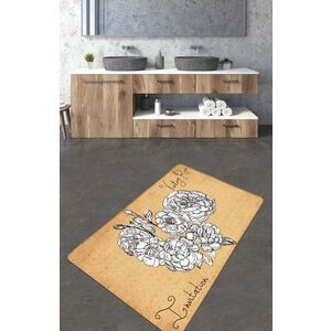 Imagine Covoras de baie, L'essentiel Maison, Vintage Roses (70 x 120), 70x120 cm, Poliester, Galben / Negru / Alb