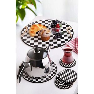 Imagine Set tava servire + suporturi pahare, Hermia, 283PLN1101, Diametru placă de bază: 18 cm (1 bucată), Alb/Negru