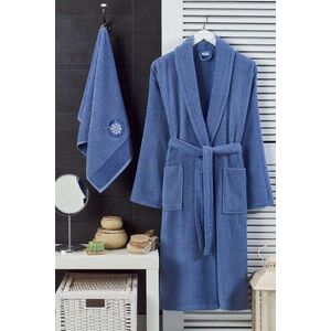 Imagine Set halat si prosop de baie, L'essentiel Maison, Cora, Albastru indigo
