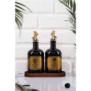 Imagine Set sticle dispenser ulei si otet, Hermia, 409PBH1417, Suport din lemn: 21 x 10 x 2 cm (1 bucată), Negru