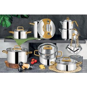 Imagine Set vase pentru gatit, Hermia, 357NYP1101, Capac: 18 x 18 cm (1 bucată), Argint / Aur
