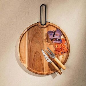 Imagine Set servire branzeturi, tocator si cutite Mooka, Homla, 40.5x30.5x2 cm, lemn/inox, maro