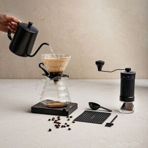 Imagine Set 7 piese pentru preparare cafea pour-over Kavera, Homla, inox/sticla/plastic, negru/transparent