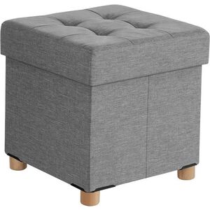 Imagine Taburet cu spatiu pentru depozitare Chesterfield, Songmics, 38 x 38 x 40 cm, tesatura aspect in/MDF, picioare din lemn, gri deschis