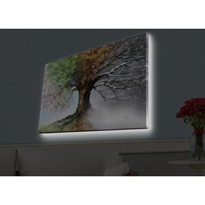 Imagine Tablou decorativ cu lumina LED, 4570HDACT-052, PÂNZĂ DIN PIELE ÎNTOARSĂ, Dimensiune: 45 x 70 cm, Multicolor