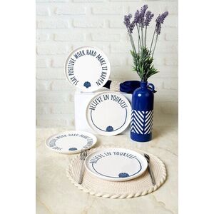 Imagine Set farfurii pentru desert, Hermia, 275KRM2014, Ceramica, Alb / Bleumarin