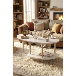 Imagine Masuta de cafea, Hanah Home, Peka-0021, 100x43x48 cm, PAL, Alb / Stejar