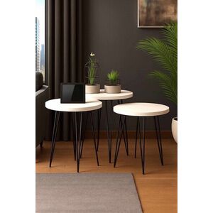 Imagine Set masute 3 piese, Hanah Home, Peka252, PAL, Alb/Negru