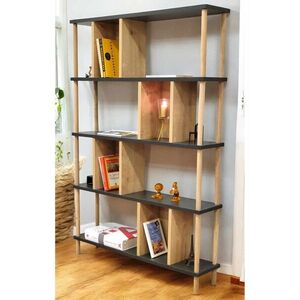 Imagine Corp biblioteca, Hanah Home, Peka-0045, 90x137x20 cm, PAL, Antracit / Stejar