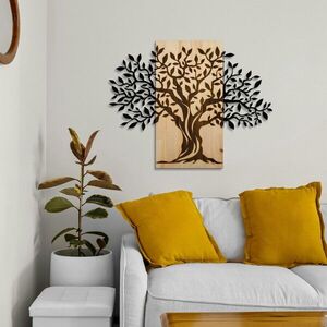 Imagine Decoratiune de perete, Arbre de Vie-1, Metal, Rama din lemn (grosime 3 cm), Natural/Negru