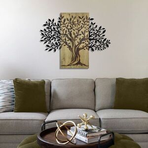 Imagine Decoratiune de perete, Arbre de Vie-2, Metal, Rama din lemn (grosime 3 cm), Verde/Negru