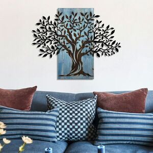 Imagine Decoratiune de perete, Arbre de Vie-3, Metal, Rama din lemn (grosime 3 cm), Albastru/Negru