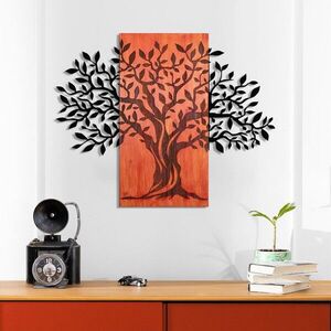Imagine Decoratiune de perete, Arbre de Vie-4, Metal, Rama din lemn (grosime 3 cm), Roșu/Negru