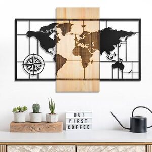 Imagine Decoratiune de perete, Fusione Naturale -1, Metal, Rama din lemn (grosime 3 cm), Natural/Negru