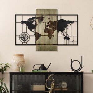 Imagine Decoratiune de perete, Fusione Naturale -2, Metal, Rama din lemn (grosime 3 cm), Verde/Negru