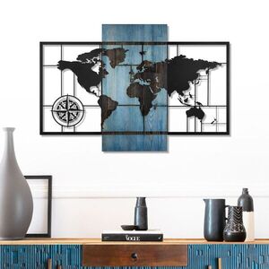 Imagine Decoratiune de perete, Fusione Naturale -3, Metal, Rama din lemn (grosime 3 cm), Albastru/Negru