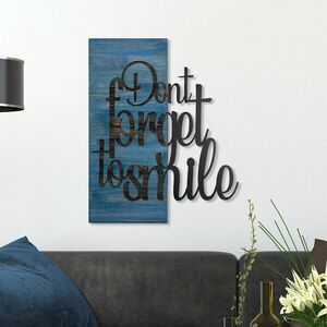 Imagine Decoratiune de perete, Ebedi Nakıs -3, Metal, Rama din lemn (grosime 3 cm), Albastru/Negru