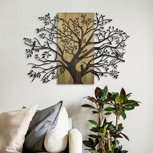 Imagine Decoratiune de perete, Sombra del Bosque -2, Metal, Rama din lemn (grosime 3 cm), Verde/Negru