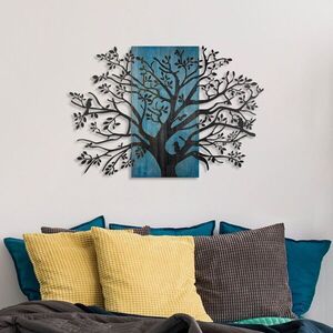 Imagine Decoratiune de perete, Sombra del Bosque -3, Metal, Rama din lemn (grosime 3 cm), Albastru/Negru
