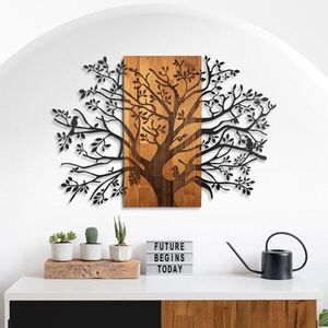 Imagine Decoratiune de perete, Sombra del Bosque -5, Metal, Rama din lemn (grosime 3 cm), Nuc negru