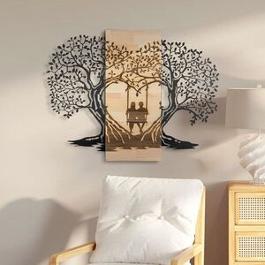 Imagine Decoratiune de perete, Sogno Forestale -1, Metal, Rama din lemn (grosime 3 cm), Natural/Negru