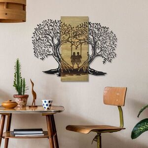 Imagine Decoratiune de perete, Sogno Forestale -2, Metal, Rama din lemn (grosime 3 cm), Verde/Negru