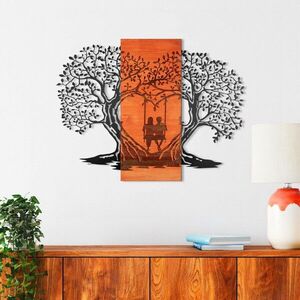 Imagine Decoratiune de perete, Sogno Forestale -4, Metal, Rama din lemn (grosime 3 cm), Roșu/Negru