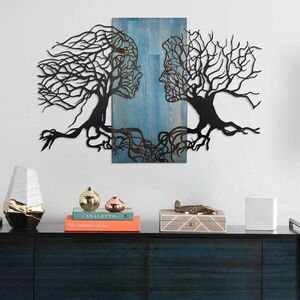 Imagine Decoratiune de perete, Murmure des Feuilles -1, Metal, Rama din lemn (grosime 3 cm), Albastru/Negru