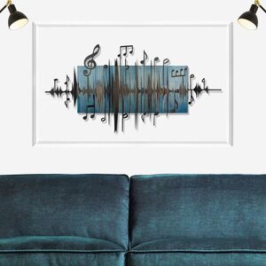 Imagine Decoratiune de perete, Symphonie Naturelle -3, Metal, Rama din lemn (grosime 3 cm), Albastru/Negru