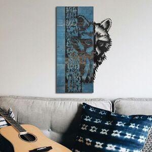 Imagine Decoratiune de perete, Whispering Timber -1, Metal, Rama din lemn (grosime 3 cm), Albastru/Negru
