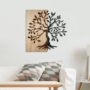 Imagine Decoratiune de perete, Aura of Nature -1, Metal, Rama din lemn (grosime 3 cm), Natural/Negru