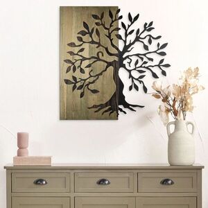 Imagine Decoratiune de perete, Aura of Nature -1, Metal, Rama din lemn (grosime 3 cm), Verde/Negru