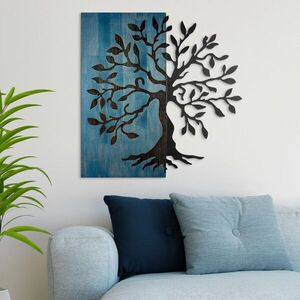 Imagine Decoratiune de perete, Aura of Nature -1, Metal, Rama din lemn (grosime 3 cm), Albastru/Negru