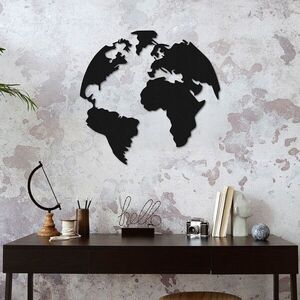 Imagine Decoratiune de perete, World, Metal, Grosime: 1, 2 mm, Negru
