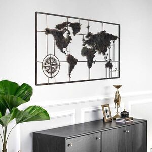 Imagine Decoratiune de perete, Worl Map, Metal, Grosime: Tablă metalică 1, 2 mm, Vintage
