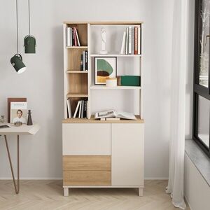 Imagine Corp biblioteca, Hanah Home, Mood, 85.2x187.8x35 cm, PAL, Nisip / Stejar