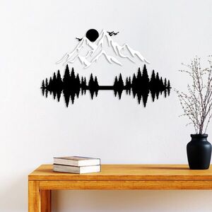 Imagine Decoratiune de perete, Nature And Mountain, Metal, Dimensiune: 52 x 20 cm (1 bucată), Alb/Negru