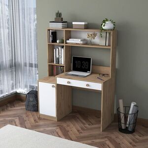 Imagine Set birou si biblioteca, Hanah Home, HA126, 115x146x50 cm, PAL melaminat, Nuc/Alb