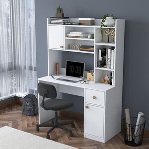 Imagine Set birou si biblioteca, Hanah Home, HA128, 120x166x50 cm, PAL melaminat, Alb