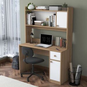 Imagine Set birou si biblioteca, Hanah Home, HA127, 120x166x50 cm, PAL melaminat, Nuc/Alb