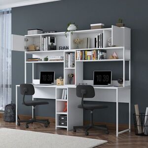 Imagine Birou, Hanah Home, HA129, 210x170.5x50 cm, PAL melaminat, Alb