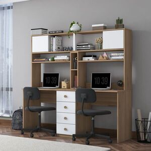 Imagine Birou, Hanah Home, HA130, 180x166.3x50 cm, PAL melaminat, Nuc/Alb
