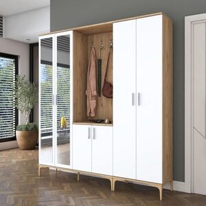 Imagine Cuier de perete, Hanah Home, EA154, 180x198.6x37.5 cm, PAL melaminat, Nuc/Alb